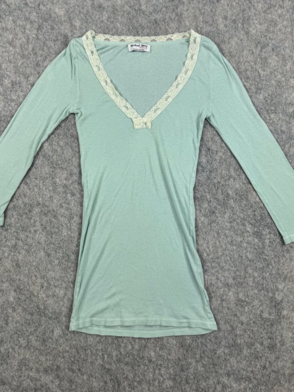 Michael Stars Top Y2K Lace Trim Longline T Shirt V Neck 3/4 Sleeve